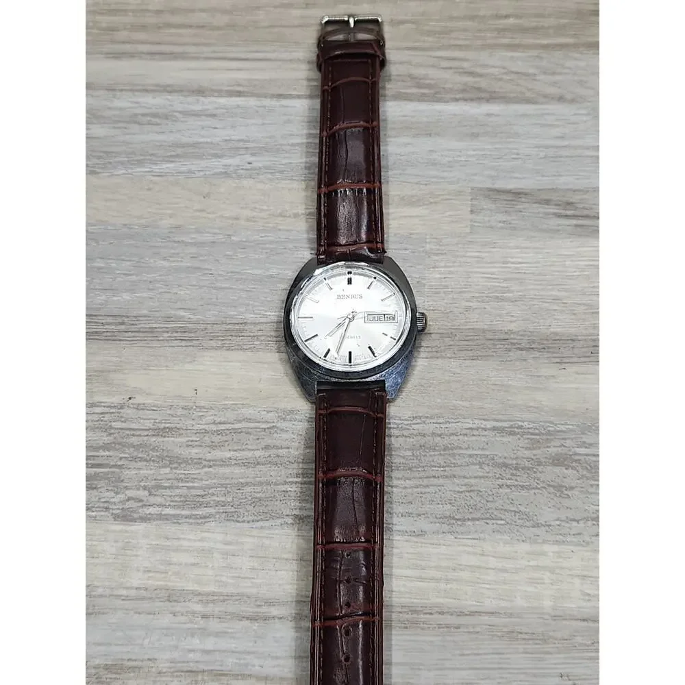 Benrus Manual Wind Watch Men 37mm Silver Tone. Running, Hamazawa Movement